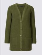 Marks & Spencer Pure Cotton Boyfriend Cardigan Soft Khaki