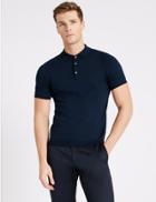 Marks & Spencer Supima&reg; Cotton Short Sleeve Knitted Polo Shirt Navy