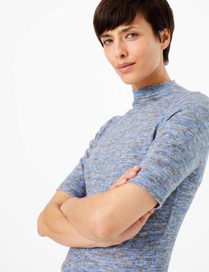 Marks & Spencer Leopard Print Cosy Fitted Top Navy Mix
