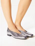 Marks & Spencer Wide Fit Leather Block Heel Ballerina Pumps Pewter
