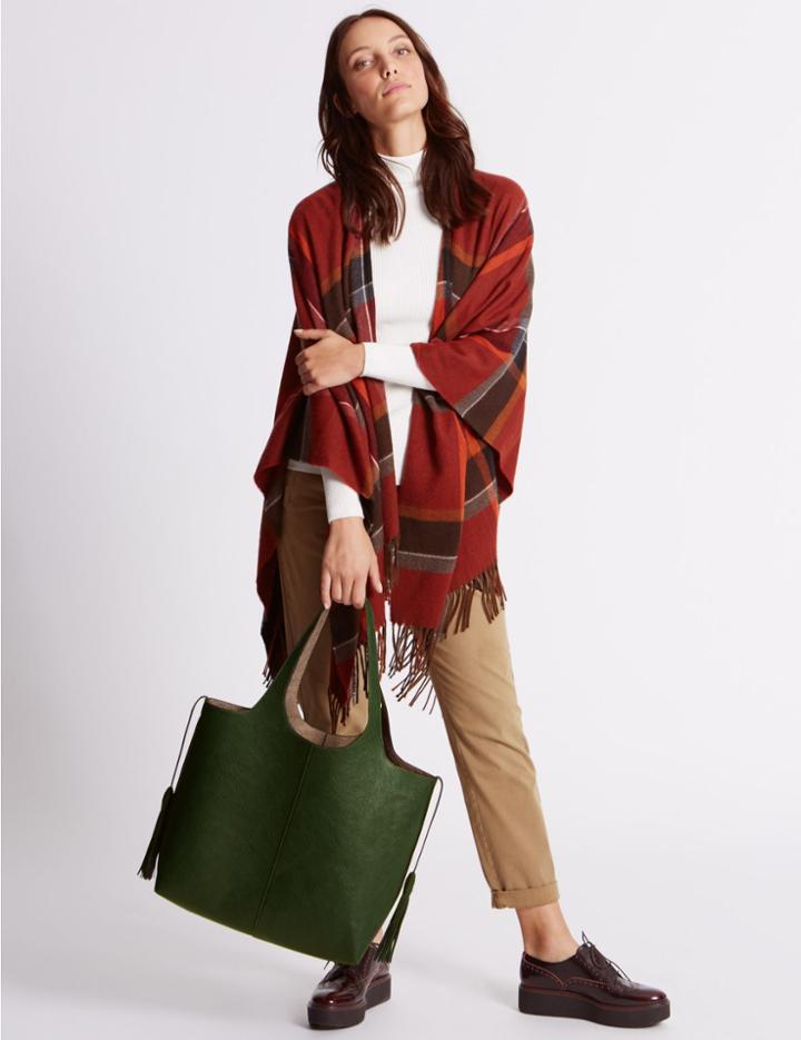 Marks & Spencer Faux Leather Tassel Shopper Bag Green Mix