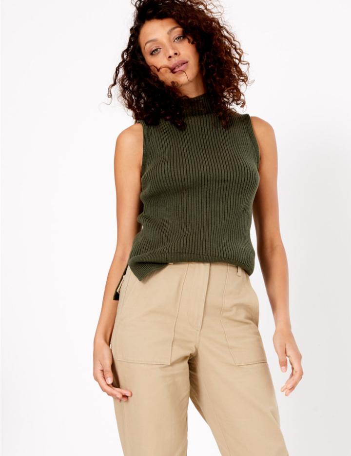 Marks & Spencer Knitted Ribbed Tank Top Hunter Green