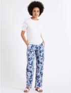 Marks & Spencer Pure Linen Printed Wide Leg Trousers Navy Mix