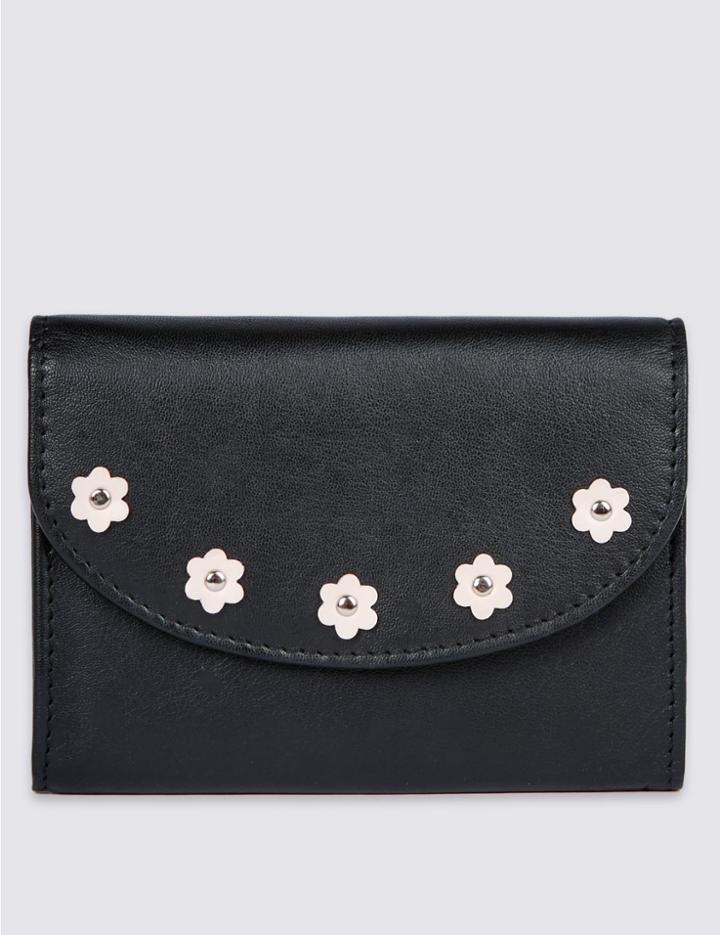 Marks & Spencer Leather Floral Applique Purse Black Mix