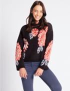 Marks & Spencer Floral Print Funnel Neck Jumper Black