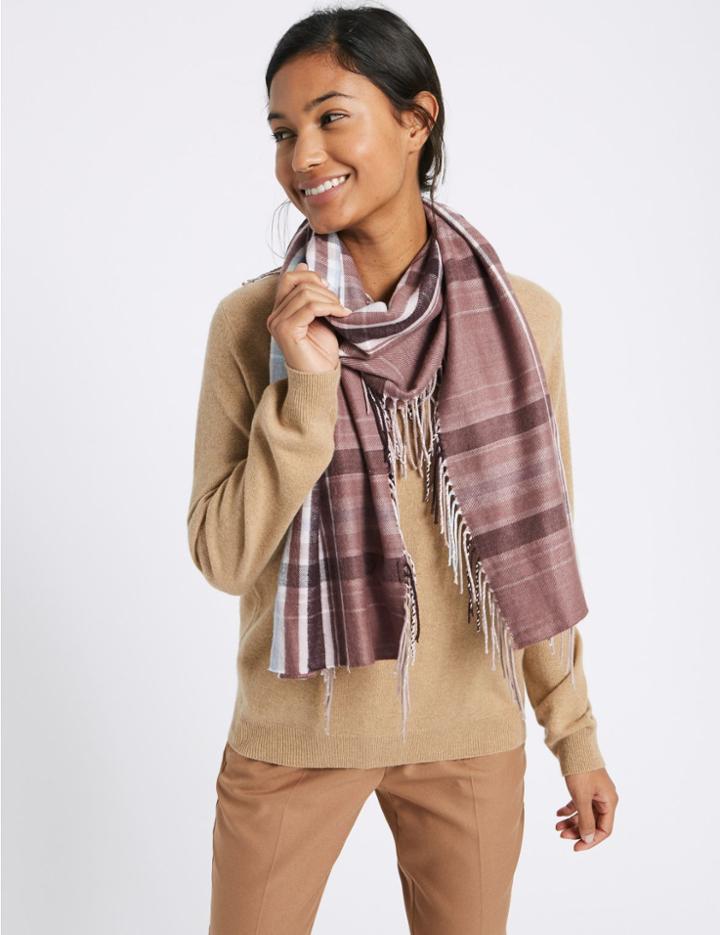Marks & Spencer Printed Side Fringe Scarf Mulberry Mix