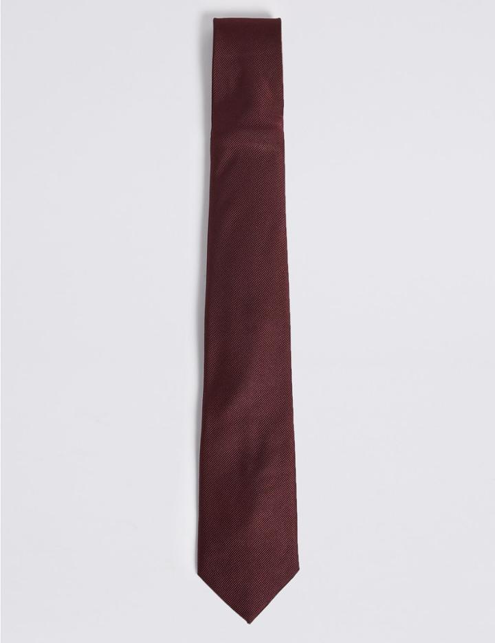 Marks & Spencer Pure Silk Satin Twill Tie Burgundy