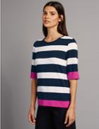 Marks & Spencer Block Striped Half Sleeve T-shirt Ivory Mix