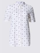 Marks & Spencer Pure Cotton Printed Short Sleeve Shirt Soft White