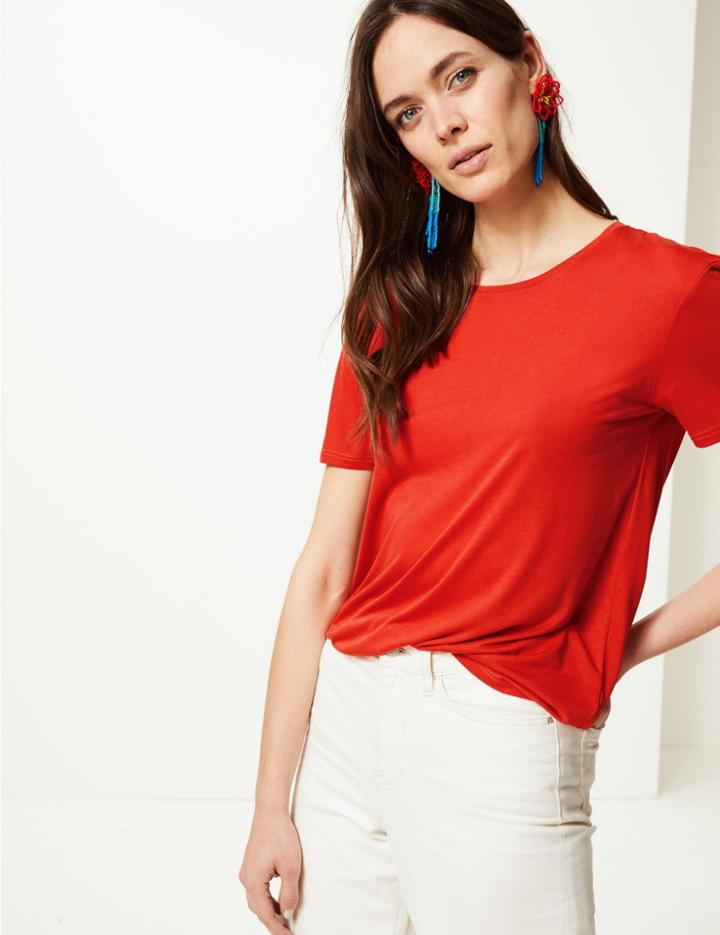 Marks & Spencer Round Neck Short Sleeve Relaxed Fit T-shirt Burnt Orange