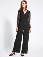 Marks & Spencer Wrap Lace Sleeve Jumpsuit Black Mix
