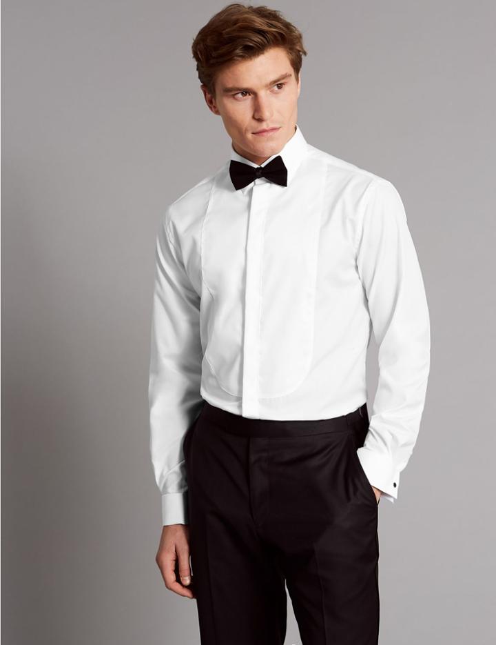 Marks & Spencer Pure Cotton Tailored Fit Dinner Shirt White