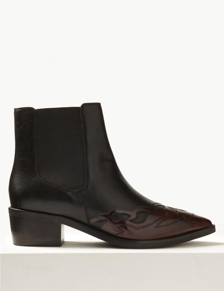 Marks & Spencer Leather Cutout Overlay Ankle Boots Black Mix