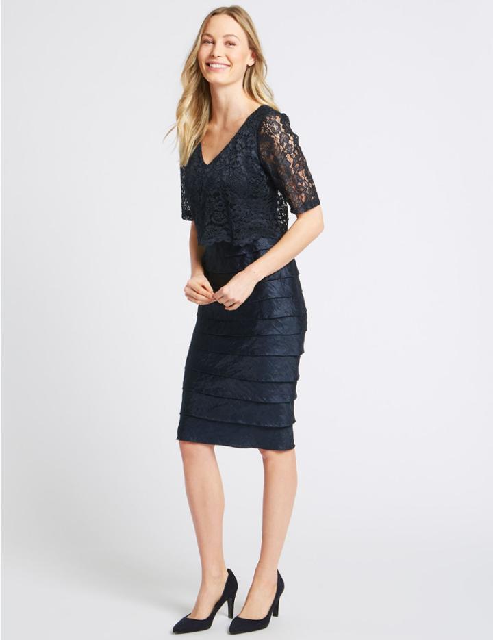 Marks & Spencer Lace Shutter Midi Dress Navy