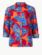 Marks & Spencer Floral Print Long Sleeve Shirt Red Mix