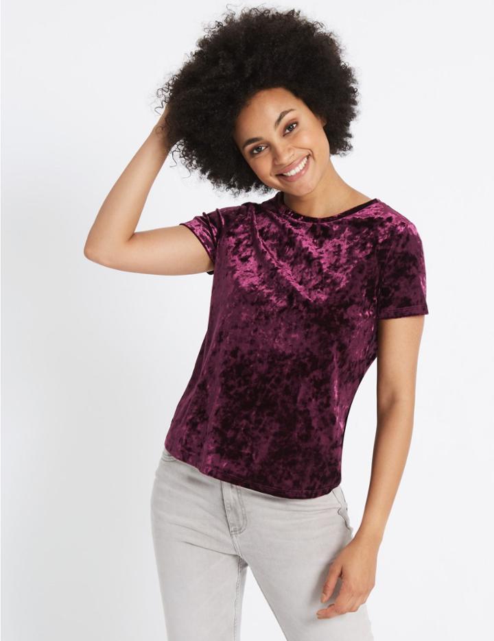 Marks & Spencer Round Neck Short Sleeve T-shirt Dark Grape