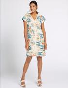 Marks & Spencer Linen Blend Drawstring Tassel Tunic Dress Ivory Mix