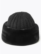 Marks & Spencer Knitted Faux Fur Trim Cossack Hat Black