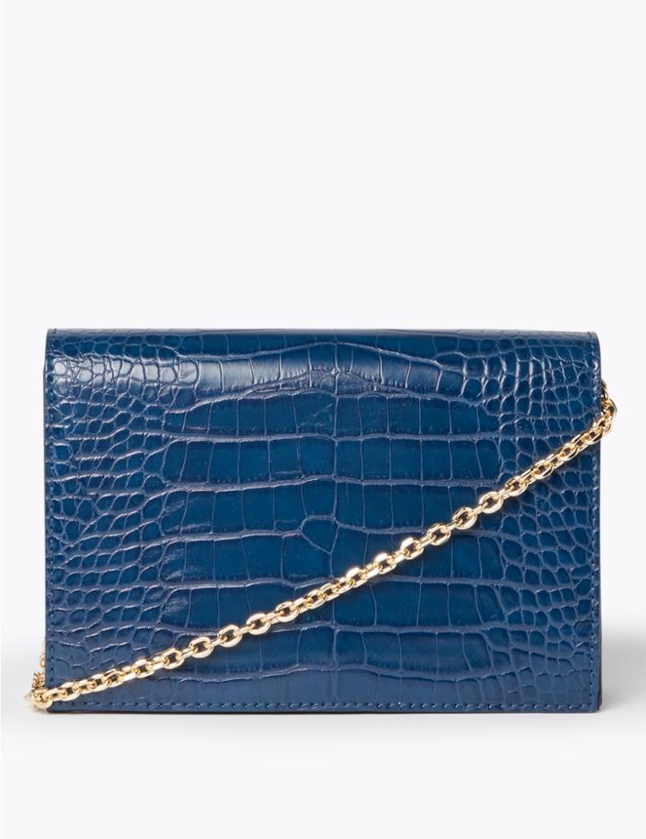 Marks & Spencer Croc Effect Foldover Clutch Navy