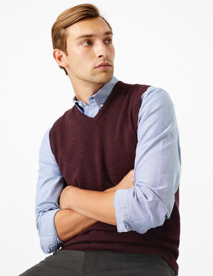 Marks & Spencer Pure Lambswool Sleeveless V-neck Jumper Berry