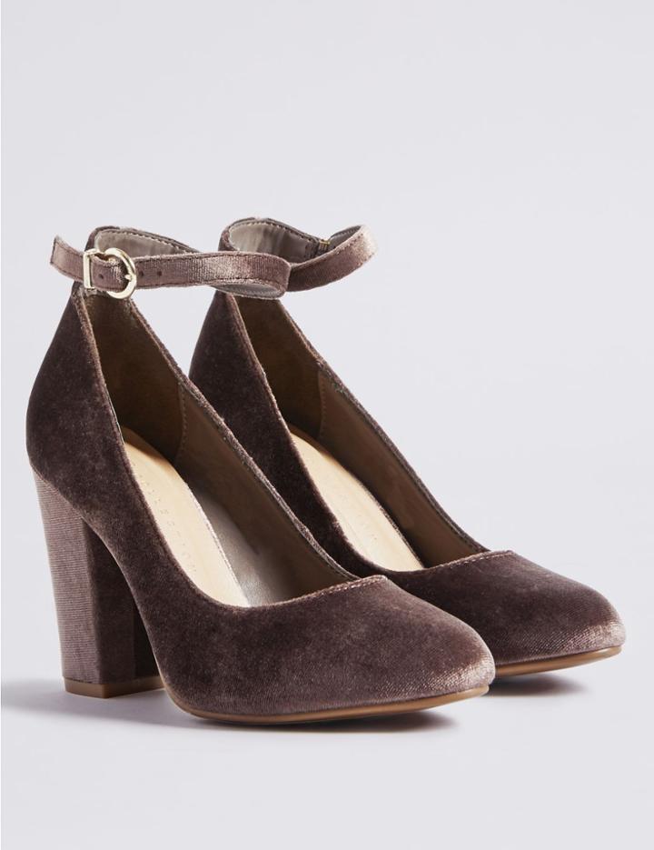 Marks & Spencer Block Heel Ankle Strap Court Shoes Mink