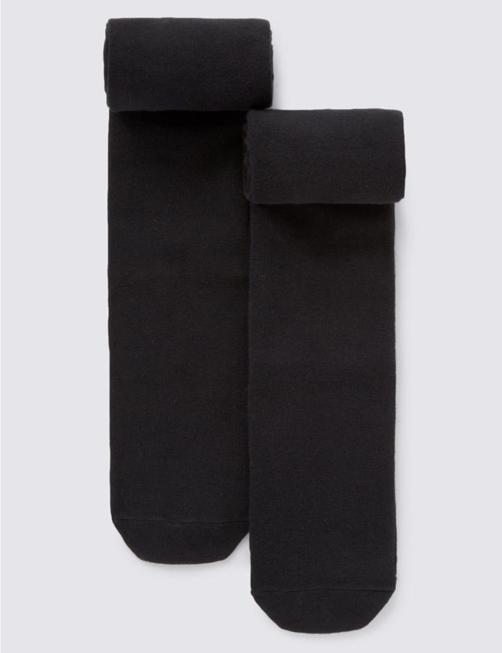 Marks & Spencer 2 Pairs Of Thermal Tights (5-14 Years) Black