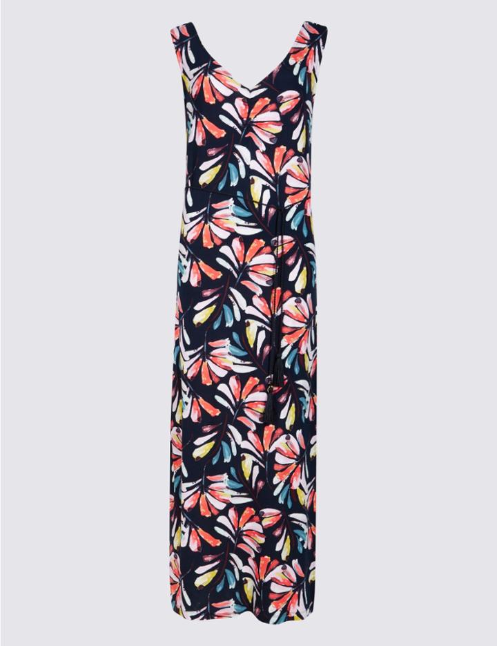 Marks & Spencer Petite Leaf Print Maxi Dress Navy Mix