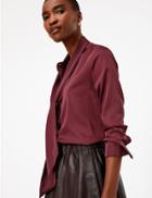 Marks & Spencer Satin Scarf Neckline Blouse Burgundy