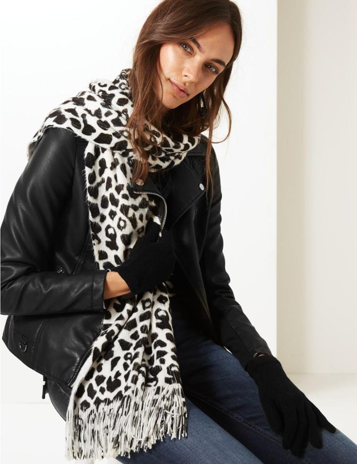 Marks & Spencer Animal Print Scarf & Gloves Set Black/white