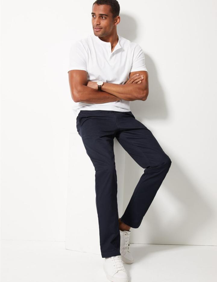 Marks & Spencer Tapered Fit Pure Cotton Chinos With Stormwear&trade; Navy