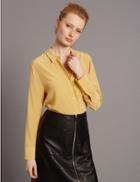 Marks & Spencer Pure Silk Tie Back Long Sleeve Shirt Yellow