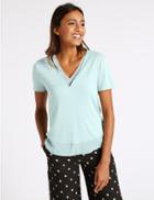 Marks & Spencer V-neck Short Sleeve Jersey Top Blue Mix