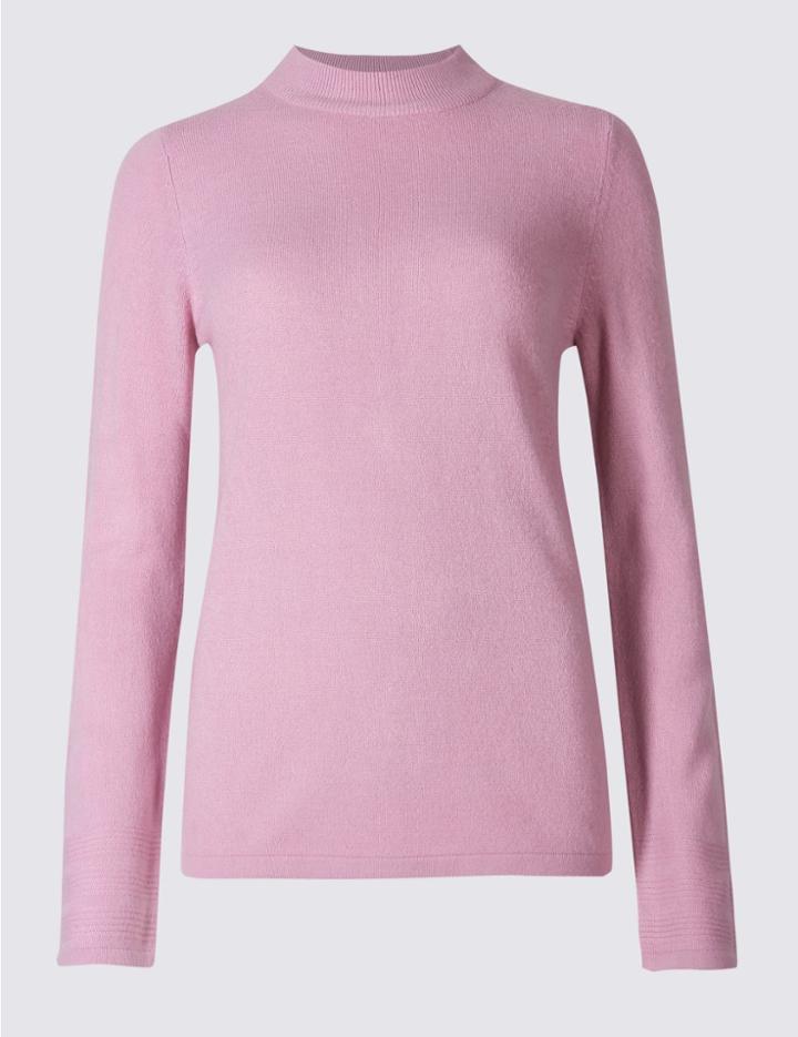 Marks & Spencer Funnel Neck Long Sleeve Jumper Magenta