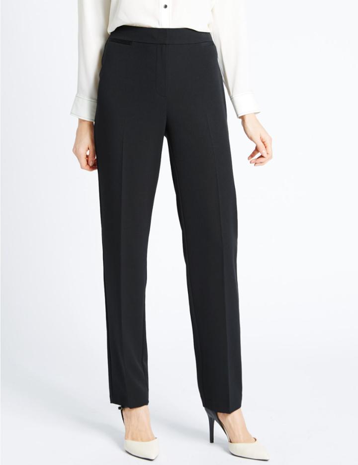 Marks & Spencer Grosgrain Trim Straight Leg Trousers Navy