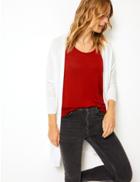 Marks & Spencer Open Front 3/4 Sleeve Cardigan With Linen Soft White
