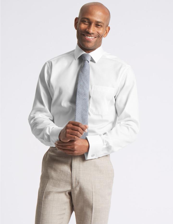 Marks & Spencer Pure Cotton Non-iron Twill Tailored Fit Shirt White