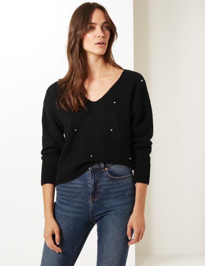 Marks & Spencer Embellished V-neck Jumper Black
