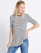 Marks & Spencer Striped Front Tie Twist Half Sleeve Tunic Navy Mix