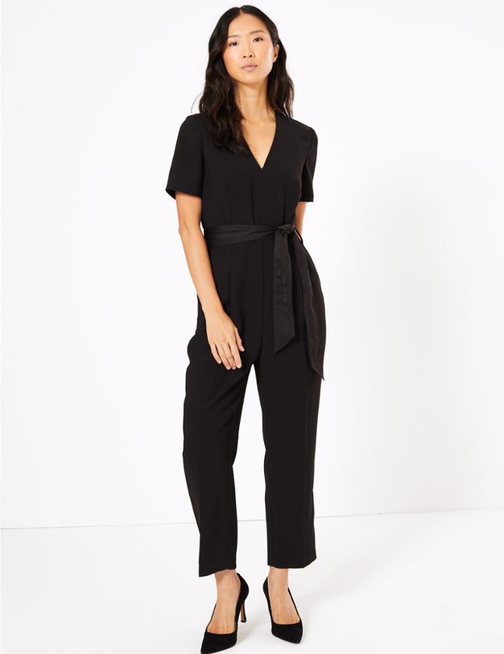 Marks & Spencer Satin Belted Jumpsuit Black