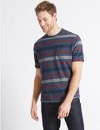 Marks & Spencer Pure Cotton Striped Crew Neck T-shirt Navy