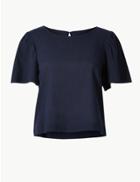 Marks & Spencer Petite Round Neck Short Sleeve Blouse Navy
