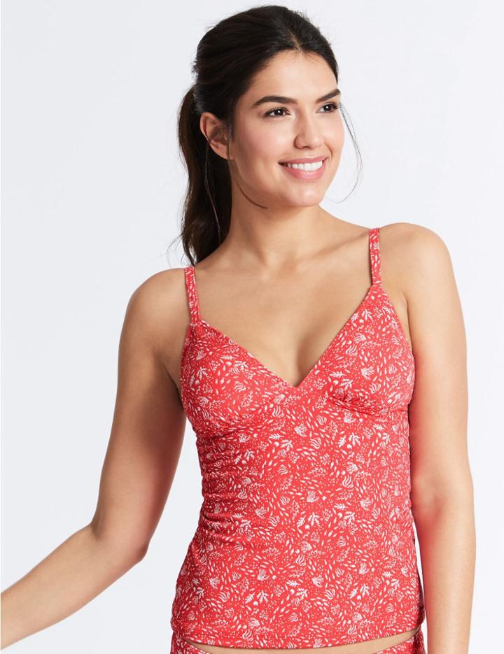 Marks & Spencer Printed Plunge Tankini Top Red Mix