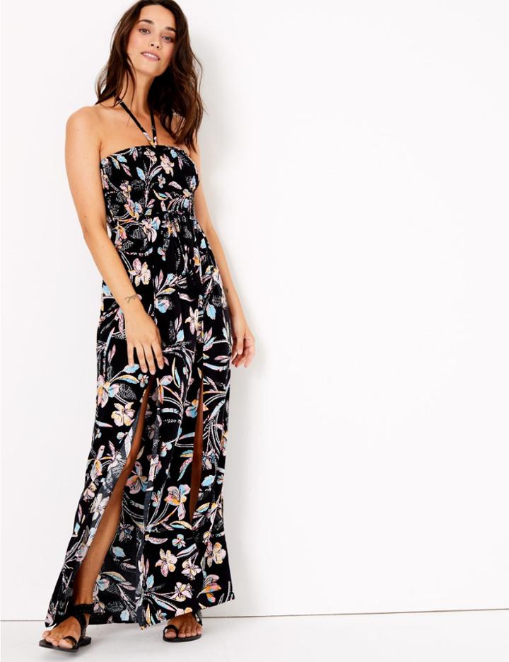 Marks & Spencer Floral Halter Neck Swing Beach Dress Black Mix