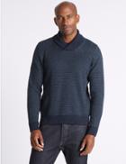 Marks & Spencer Cotton Rich Textured Shawl Neck Jumper Teal Mix