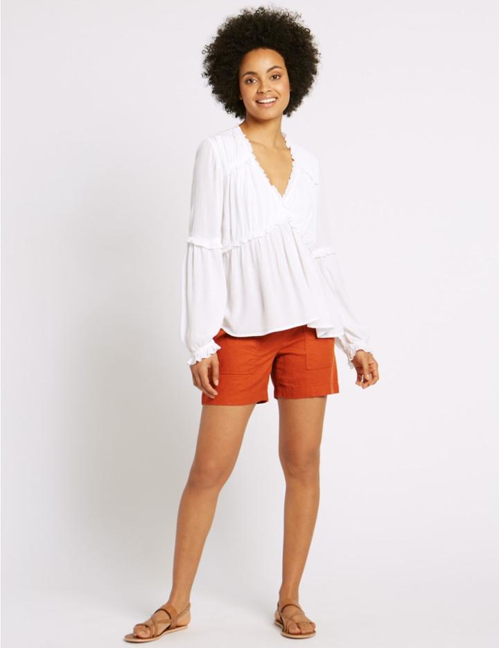 Marks & Spencer Linen Rich Drawstring Shorts Rust