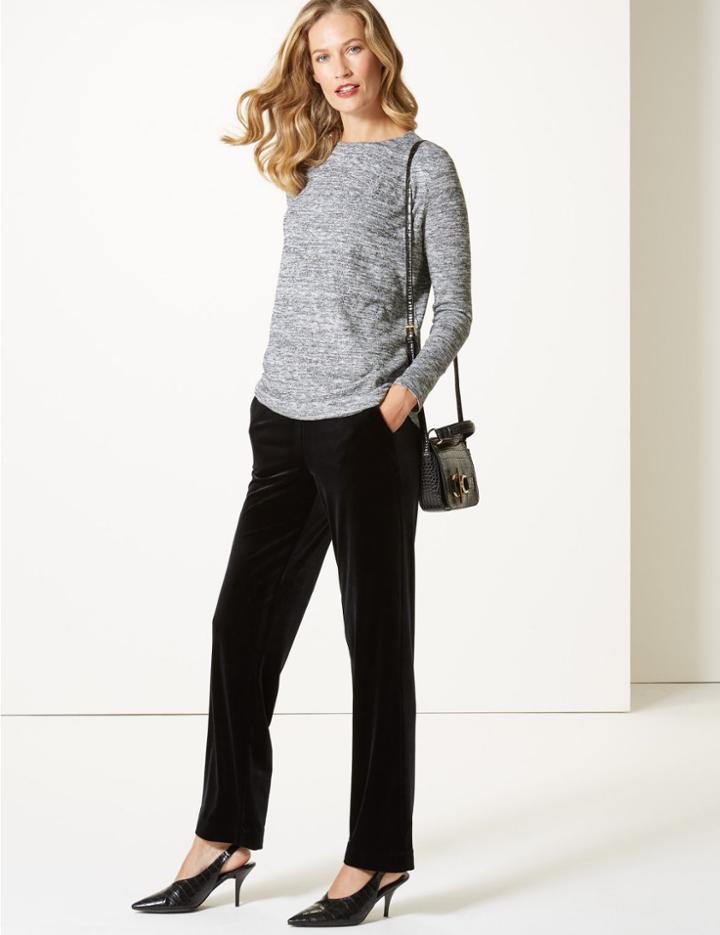 Marks & Spencer Textured Round Neck Long Sleeve Top Navy