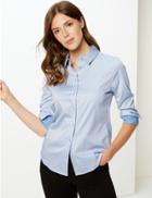 Marks & Spencer Cotton Rich Spotted Long Sleeve Shirt Blue Mix