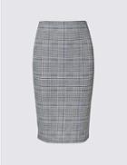 Marks & Spencer Cotton Blend Checked Pencil Skirt Grey Mix