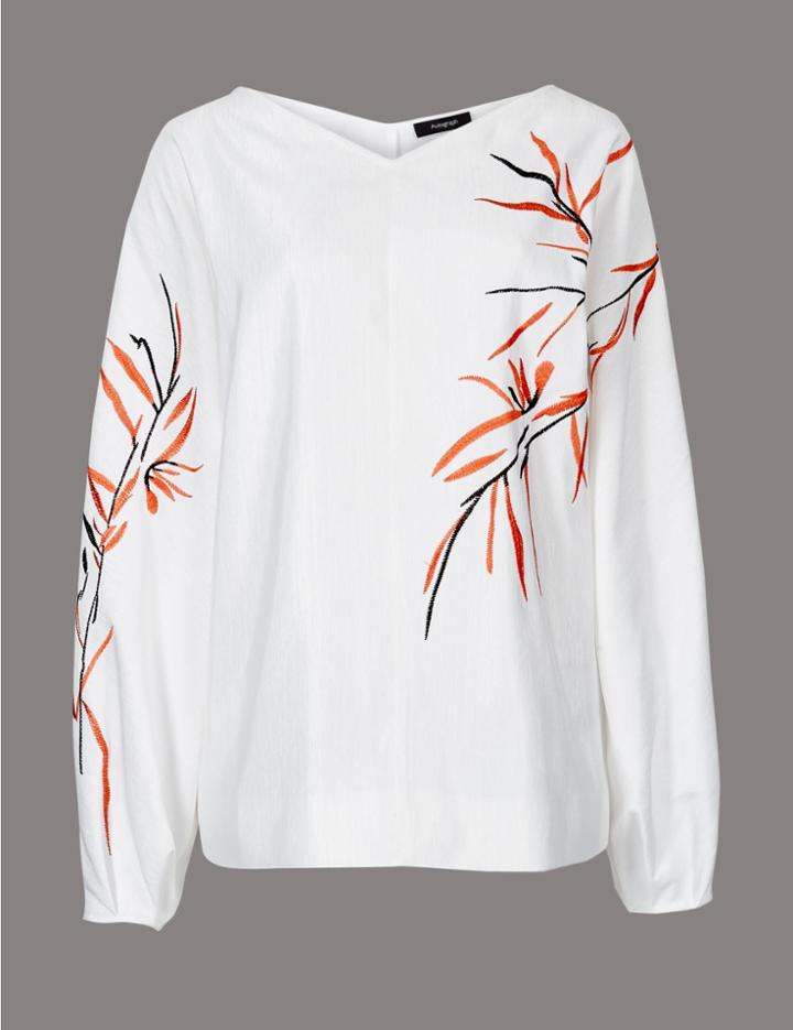 Marks & Spencer Embroidered V-neck Long Sleeve Blouse Champagne