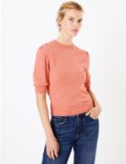 Marks & Spencer Cotton Rich Textured Boucle Round Neck Top Hot Bronze